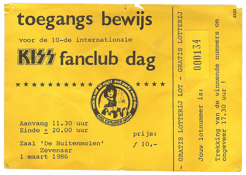 ticket KISS fanclub dag 1986