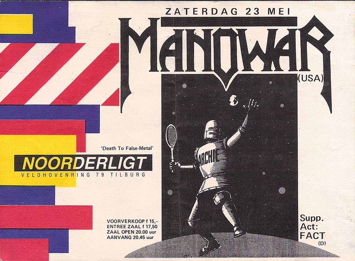 Manowar ticket Noorderligt, Tilburg, Netherlands 1987, Fighting The World